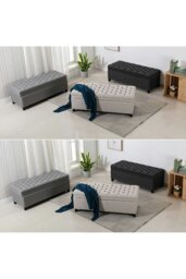 Rackhams Linen Padded Cushion Bed End Bench Storage Seat - Grey - thumbnail 1