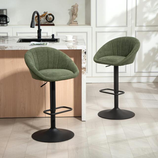 Rackhams Swivel Bar Stools Set of 2 Height Adjustable Bar Chairs Dark Green - Dark Green - Polyester, Steel, Plywood, Sponge - 2 - image 1