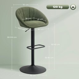 Rackhams Swivel Bar Stools Set of 2 Height Adjustable Bar Chairs Dark Green - Dark Green - Polyester, Steel, Plywood, Sponge - 2 - thumbnail 4