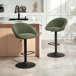 Rackhams Swivel Bar Stools Set of 2 Height Adjustable Bar Chairs Dark Green - Dark Green - Polyester, Steel, Plywood, Sponge - 2