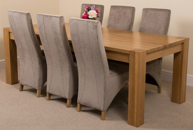 Rackhams Kuba Extra Large Oak Dining Table with Lola Fabric Chairs - 6 chairs - Grey - image 1