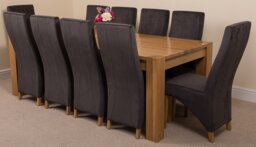 Rackhams Kuba Extra Large Oak Dining Table with Lola Fabric Chairs - 6 chairs - Grey - thumbnail 4