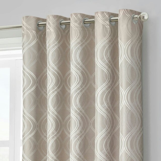 Rackhams Clarissa Jacquard Ready Made Eyelet Curtains - 117cm x 137cm - Beige - image 1
