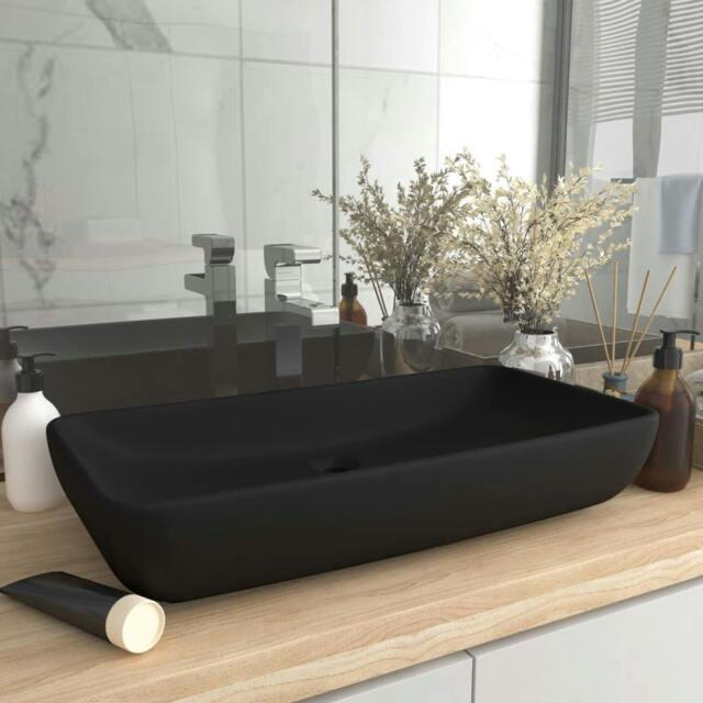 Rackhams Luxury Basin Rectangular Matt Black 71x38 cm Ceramic