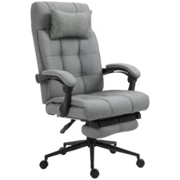 Rackhams Ergonomic Office Chair Adjustable Height w/ Wheels Footrest Light Grey - thumbnail 3