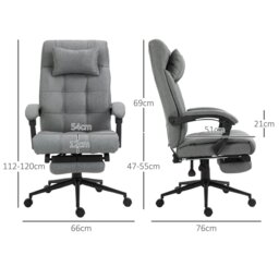 Rackhams Ergonomic Office Chair Adjustable Height w/ Wheels Footrest Light Grey - thumbnail 6