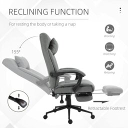Rackhams Ergonomic Office Chair Adjustable Height w/ Wheels Footrest Light Grey - thumbnail 5