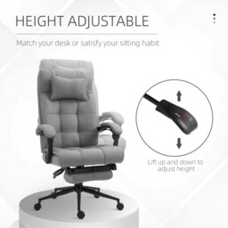 Rackhams Ergonomic Office Chair Adjustable Height w/ Wheels Footrest Light Grey - thumbnail 4