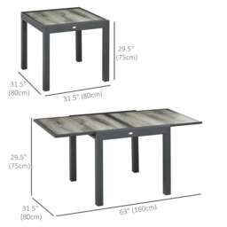 Rackhams Extending Garden Table, Outdoor Dining Table for 6, Aluminium Frame Rectangular Patio Table with Plastic Board Tabletop,80/160L x 80W x 75H cm, Grey - thumbnail 3