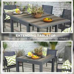 Rackhams Extending Garden Table, Outdoor Dining Table for 6, Aluminium Frame Rectangular Patio Table with Plastic Board Tabletop,80/160L x 80W x 75H cm, Grey - thumbnail 4