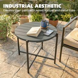 Rackhams 54 cm Round Garden Table, Slatted Wood Top Outdoor Table, Dark Grey - 1 - 54W x 54D x 45.5H cm - 54 - thumbnail 4