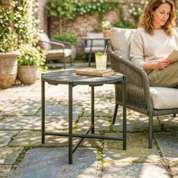 Rackhams 54 cm Round Garden Table, Slatted Wood Top Outdoor Table, Dark Grey - 1 - 54W x 54D x 45.5H cm - 54 - thumbnail 1