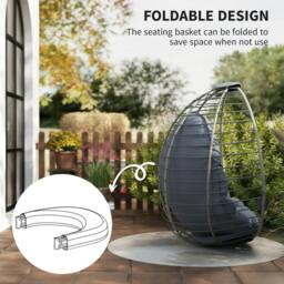 Rackhams PE Rattan Swing Chair, Outdoor Hanging Chair with Metal Stand, Thick Padded Cushion, Foldable Basket and Cup Holder, for Indoor and Outdoor, Grey - thumbnail 5