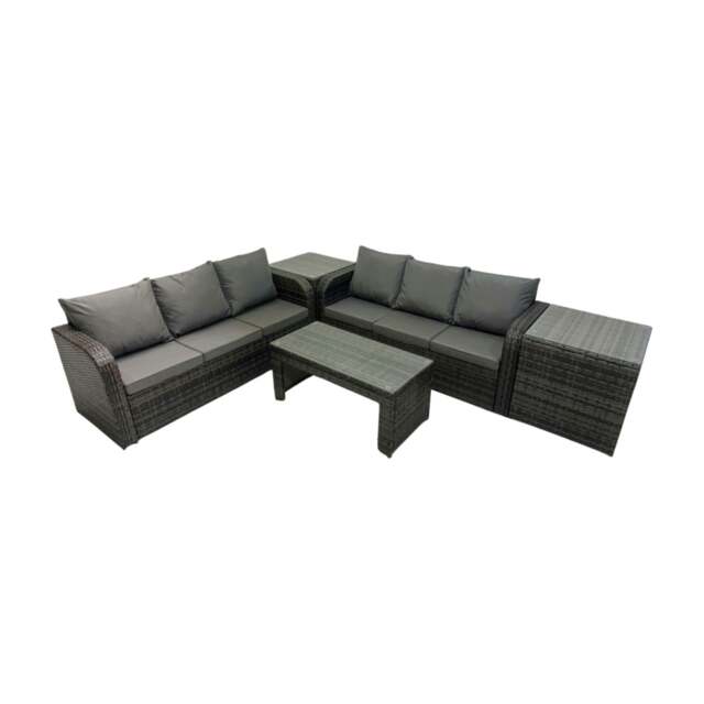 Rackhams Rattan Garden Outdoor Furniture Set 3 Seater Sofa Coffee Table with 2 Side Tables Dark Grey Mixed - image 1