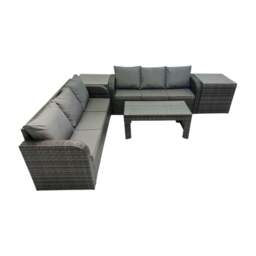 Rackhams Rattan Garden Outdoor Furniture Set 3 Seater Sofa Coffee Table with 2 Side Tables Dark Grey Mixed - thumbnail 2