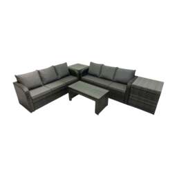 Rackhams Rattan Garden Outdoor Furniture Set 3 Seater Sofa Coffee Table with 2 Side Tables Dark Grey Mixed - thumbnail 1