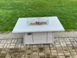 Rackhams Garden Dining Sets Outdoor PE Rattan Furniture Gas Fire Pit Dining Table Gas Heater with 2 Small Footstool Light Grey - thumbnail 3