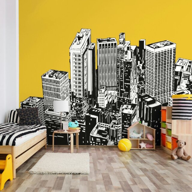Rackhams Urban City Skyscrapers Wall Mural - Yellow - Large - W350cm x H280cm - image 1