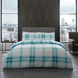 Rackhams Bardsley Check Duvet Cover and Pillowcase Set - Teal - King (220cm x 235cm)