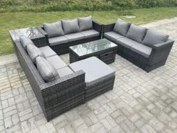Rackhams Outdoor Rattan Garden Furniture Lounge Sofa Set With Oblong Rectagular Coffee Table Big Footstool and 2 Small Stools Side Table - thumbnail 2