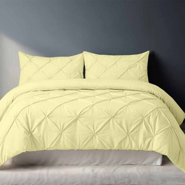 Rackhams Pintuck Pinch Pleated Polycotton Duvet Cover And Pillowcase/s Set Bed Linen - Lemon - Single - image 1