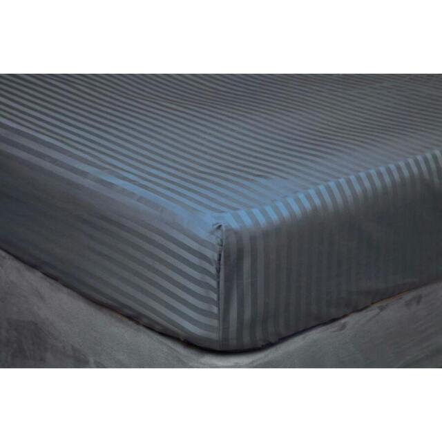 Rackhams Hotel Suite Stripe Fitted Sheet - Charcoal - Double - Charcoal - 100% Cotton - image 1