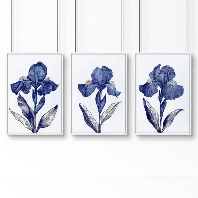 Rackhams Canvas Pictures For Walls - Set of 3 Botanical Wall art Prints - 20 x 30 in / 50 x 76 cm - Matte Museum Quality Art Paper 290 gsm - White Frame - image 1