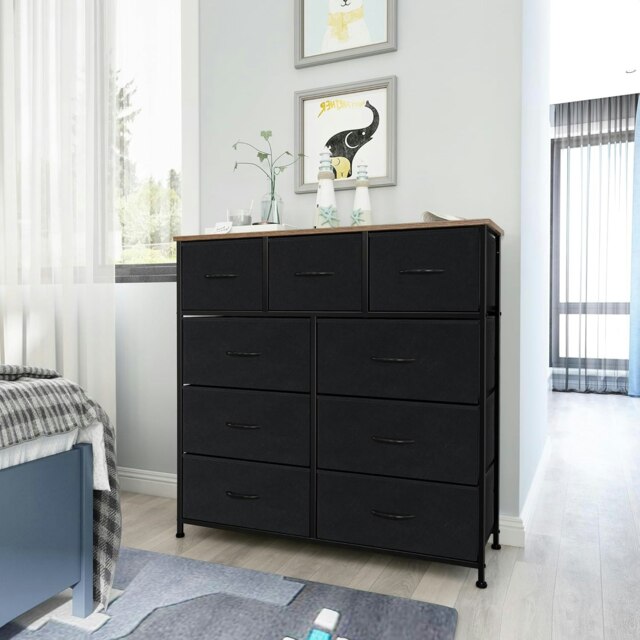 Rackhams Black Chest of Drawers with 9 Fabric Drawers - image 1