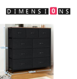 Rackhams Black Chest of Drawers with 9 Fabric Drawers - thumbnail 3