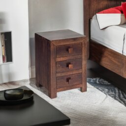Rackhams Mary Mango Wood 3 Drawer Bedside Table - Wood - 1 - 42X40X62CM WXDXH - thumbnail 1