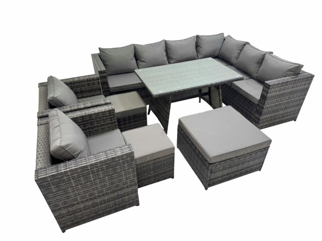 Rackhams Rattan garden furniture Patio Furniture Sets with Dining Table 3 Stools 2 Chair Dark Grey Mixed - image 1