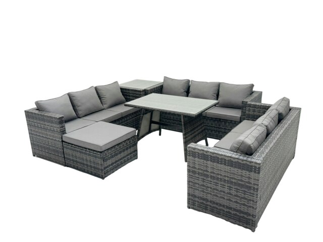 Rackhams Outdoor Rattan Garden Furniture Lounge Sofa Set With Oblong Dining Table Side Coffee Table And Big Footstool - image 1