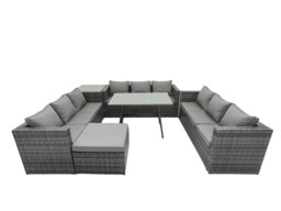 Rackhams Outdoor Rattan Garden Furniture Lounge Sofa Set With Oblong Dining Table Side Coffee Table And Big Footstool - thumbnail 2
