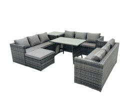 Rackhams Outdoor Rattan Garden Furniture Lounge Sofa Set With Oblong Dining Table Side Coffee Table And Big Footstool - thumbnail 1