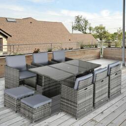 Rackhams 11PC Garden Rattan Dining Set Cushion Patio Table Chair Conservatory - thumbnail 1