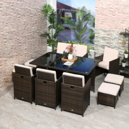 Rackhams 11PC Garden Rattan Dining Set Cushion Patio Table Chair Conservatory - thumbnail 2