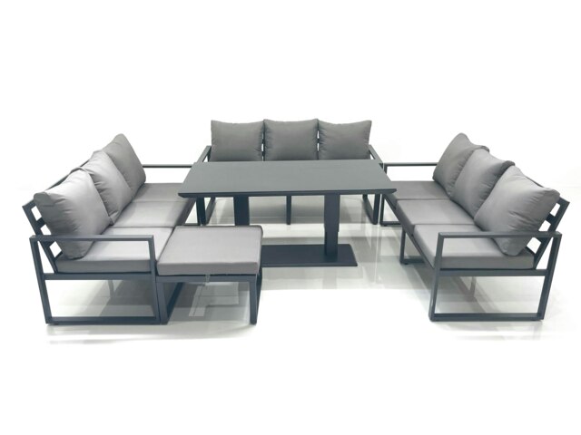 Rackhams 10 Seater Garden Sofa Set Aluminium Furniture Rising Dining Tabe Set with Big Footstool Dark Grey - image 1