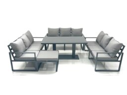 Rackhams 10 Seater Garden Sofa Set Aluminium Furniture Rising Dining Tabe Set with Big Footstool Dark Grey - thumbnail 2