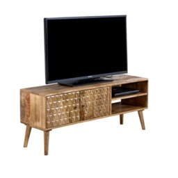 Rackhams Zenon Light Mango Wood TV Stand with 2 Doors & 2 Shelves - 120 cm - 45 cm - Wood - thumbnail 4