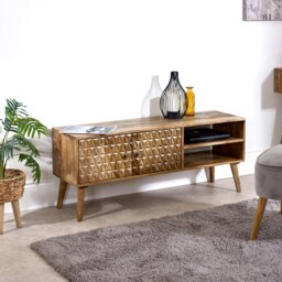 Rackhams Zenon Light Mango Wood TV Stand with 2 Doors & 2 Shelves - 120 cm - 45 cm - Wood - thumbnail 6