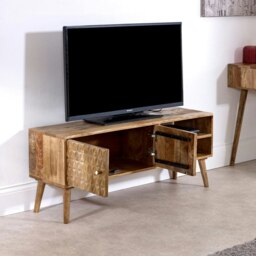 Rackhams Zenon Light Mango Wood TV Stand with 2 Doors & 2 Shelves - 120 cm - 45 cm - Wood - thumbnail 3