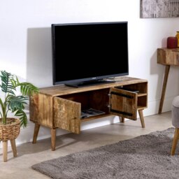 Rackhams Zenon Light Mango Wood TV Stand with 2 Doors & 2 Shelves - 120 cm - 45 cm - Wood - thumbnail 5