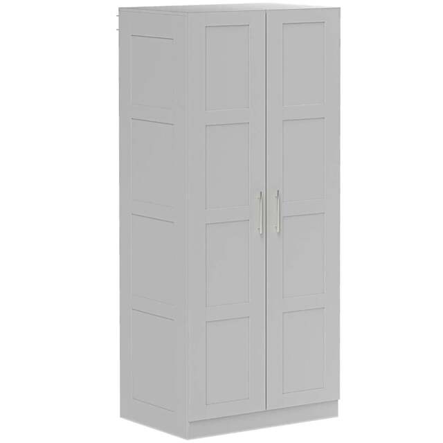 Rackhams Double Paneled Door Wardrobe, with Shelves - Grey