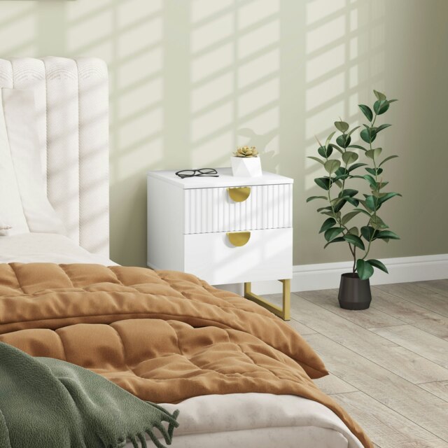 Rackhams Bedside Table with 2 Drawers for Bedroom, Living Room, White - White - image 1