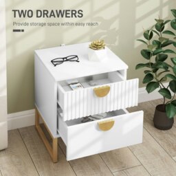 Rackhams Bedside Table with 2 Drawers for Bedroom, Living Room, White - White - thumbnail 4