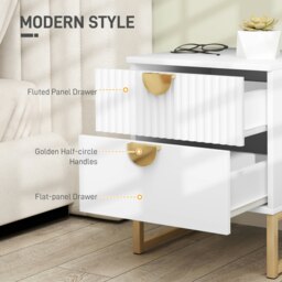 Rackhams Bedside Table with 2 Drawers for Bedroom, Living Room, White - White - thumbnail 3