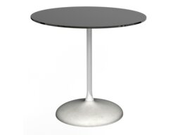 Rackhams Swan Circular Dining Table with Concrete Base - Concrete - Gloss White - Black Glass