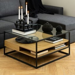 Rackhams Randolf Square Coffee Table with 2 Shelves in Black and Oak - 1 - Black and Natural - Brown - thumbnail 4