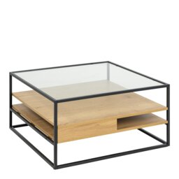 Rackhams Randolf Square Coffee Table with 2 Shelves in Black and Oak - 1 - Black and Natural - Brown - thumbnail 1
