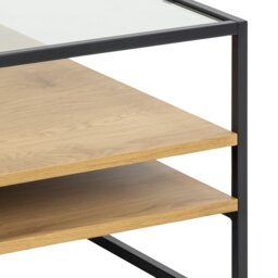 Rackhams Randolf Square Coffee Table with 2 Shelves in Black and Oak - 1 - Black and Natural - Brown - thumbnail 6